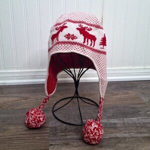Abercrombie & Fitch Beanie Earflap Sz O/S Moose Wool Blend Pom Pom Fair Isle